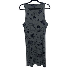 Athleta Dress Womens XL Santorini Sleeveless Stretch Jersey Gray Black Floral