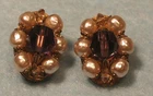 Vintage Signed MIRIAM HASKELL Goldtone PEARL & AMETHYST BEAD CLIP EARRINGS