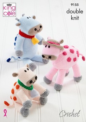 King Cole 9155 Kuh Amigurumi Spielzeug HÄKELANLEITUNG doppelt stricken DK Garn 15-23 cm