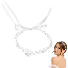 Bridal Pearl Flower Headpiece Headband, White Flower Crown, Flower Pearl Bride