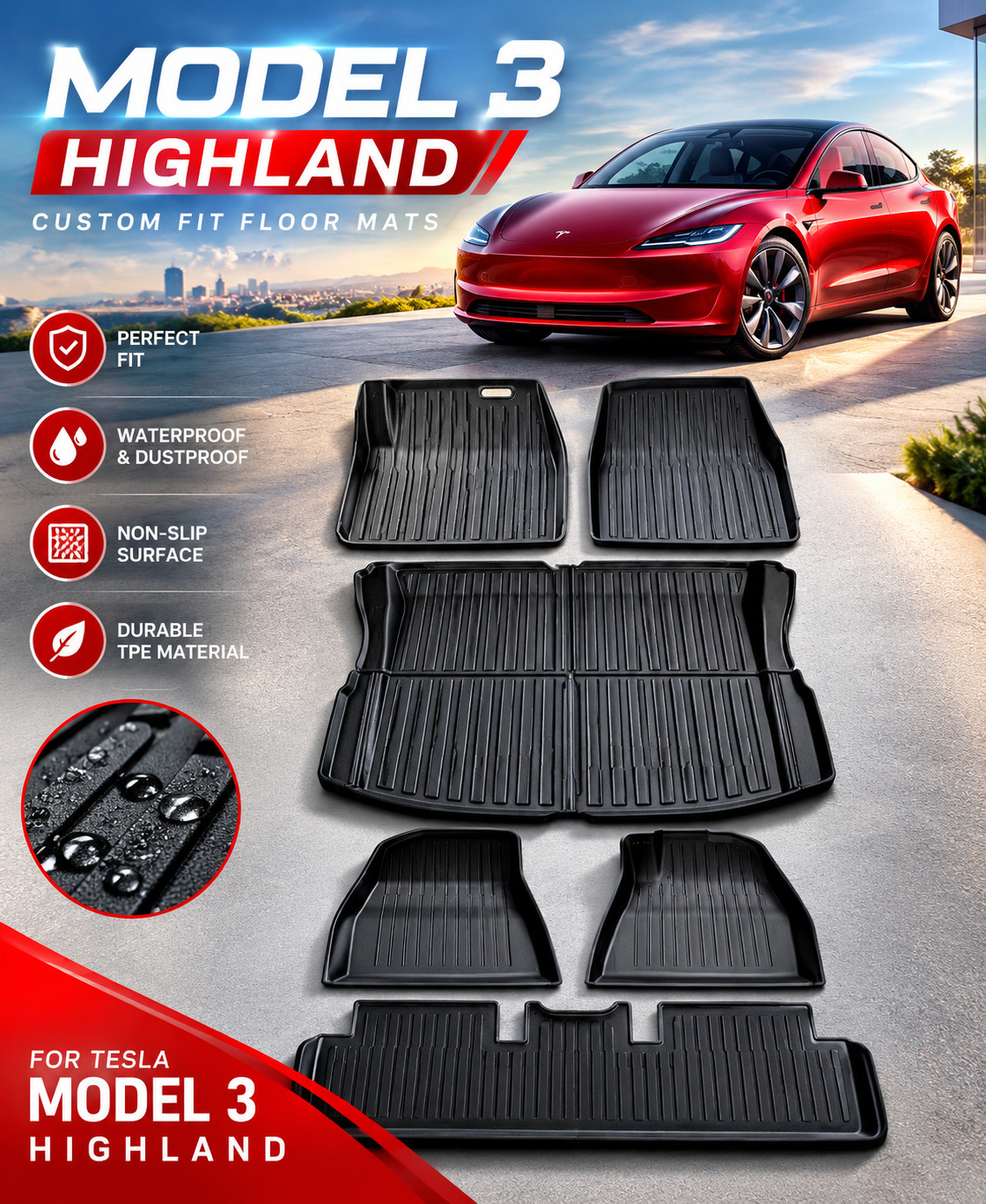 Tesla Model 3 Highland 2024+ Boot Liner Floor Mats Rear Frunk Cargo Trunk Mat AU