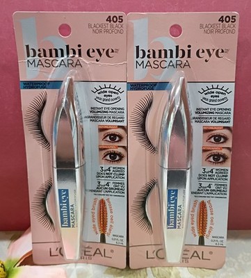 2 Pack Loreal Paris Bambi Eye Mascara, 405 Blackest Black, Waterproof, Lot