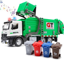 Garbage Truck Toy with Lights and Sounds, Push-And-Go Trash Truck with 5 Bins, S