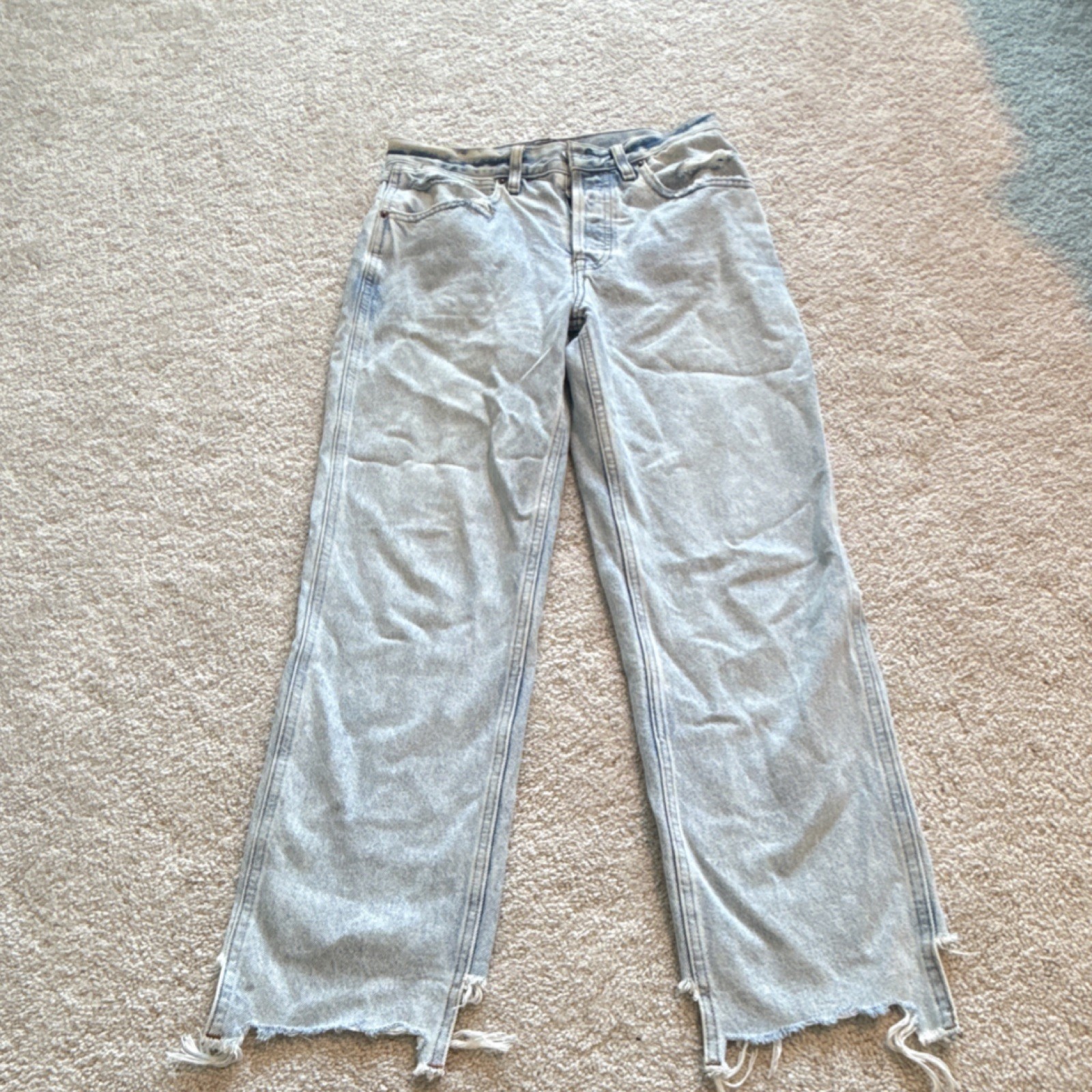 Abercrombie & Fitch High Rise Vintage Straight Distressed Light Blue Denim Jeans
