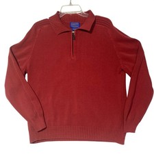 Pendleton Mens Rusty Red 100 Cotton Quarter Zip Collared Sweater Large RN 29685