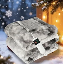 Electric Heated Throw Blanket- 1-8HRS AutoOff- Washable 50"x60"- NEW- Grey