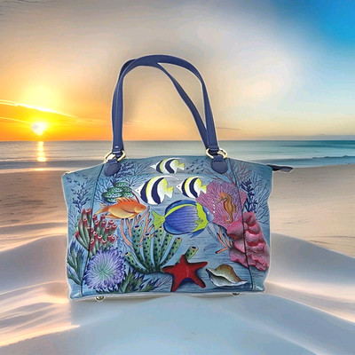 NWOT - Anuschka Hand Painted Treasures of Reef Starfish Beach Ocean Tote Shopper
