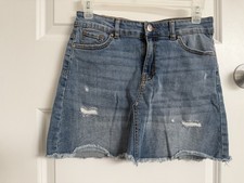 Wonder Nation Girls Denim Skirt L 10-12 Frayed Hem Distress Blue Jean