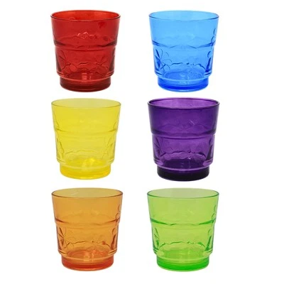 Luminarc Tumbler Drinking Glass Flower Design Coloured Set of 6 250ml Drinkware