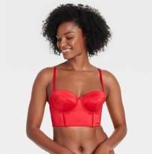 NWT Auden sz S Red Satin Lightly lined Lingerie Corset Longline Demi Bra AD30