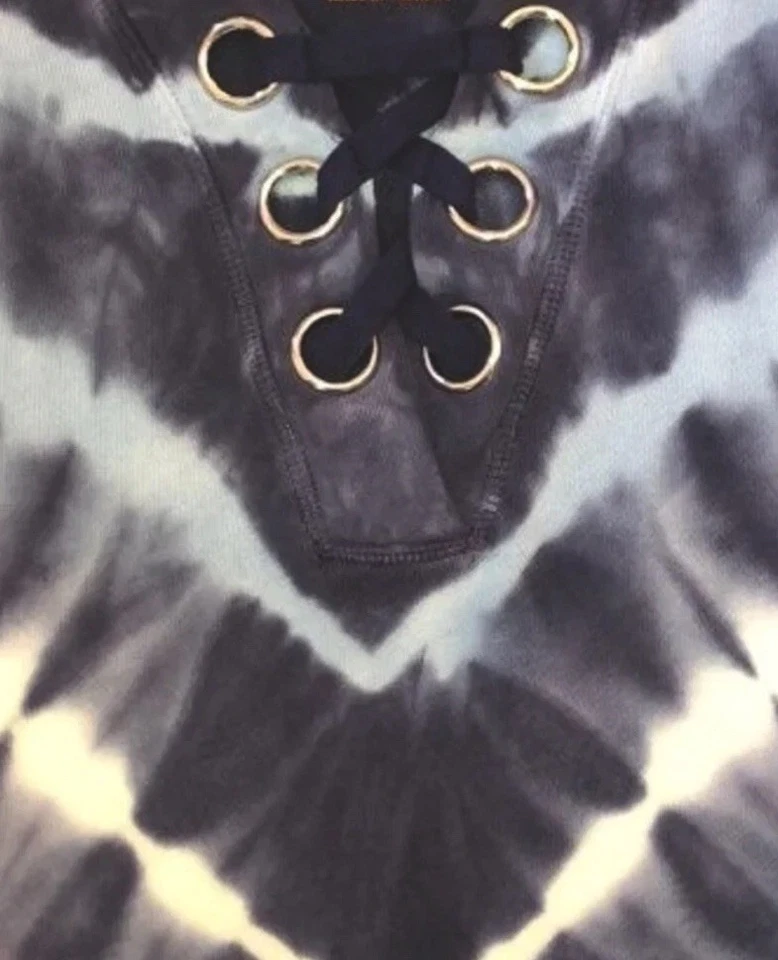 Sudadera con Capucha Justice Girls Azul Talla 7 Tie Dye Algodón Pullover Con Cordones Logo Foto 3 de 4