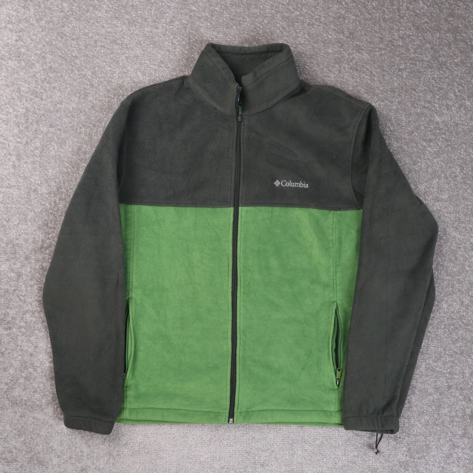 Columbia Full Zip Colorblock Fleece Jacket Long Sleeve Gray Green Size XL