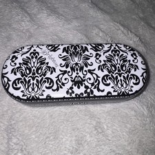 Brighton Damask Sunglasses Case Tin Black White Floral Hinged Metal Eyeglasses