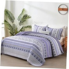 Lilac Boho Quilt Set King Size,3 Piece Light Bohemian King 104" x 90" Purple