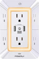 POWRUI Surge Protector 6 Outlet 3 USB C Wall Extender Night Light Power Strip