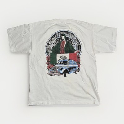Vintage Chicano Lowrider T-Shirt XL White 23x28 Our Lady Graphic Aztec Car Tee