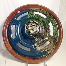 Hub Cap Art Hand Painted Folk Falcon Monkey Lion Rustic Auto Part Primitive