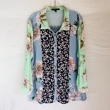 Calessa Women's Size 1X Floral Button Front Blouse Tunic