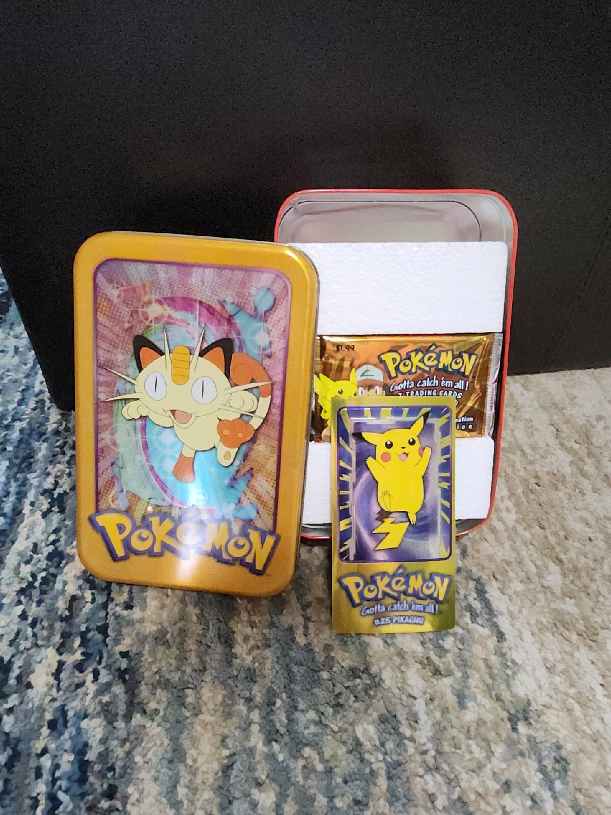 Pokemon Topps TV Animation Series 1 Persian Tin 1999 5 Sealed Packs Pikachu #25 - Picture 7 of 8