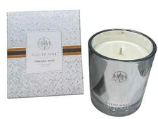 Aquiesse ”Fireside Spice” Candle In  Silver Glass Jar 9oz New in Box