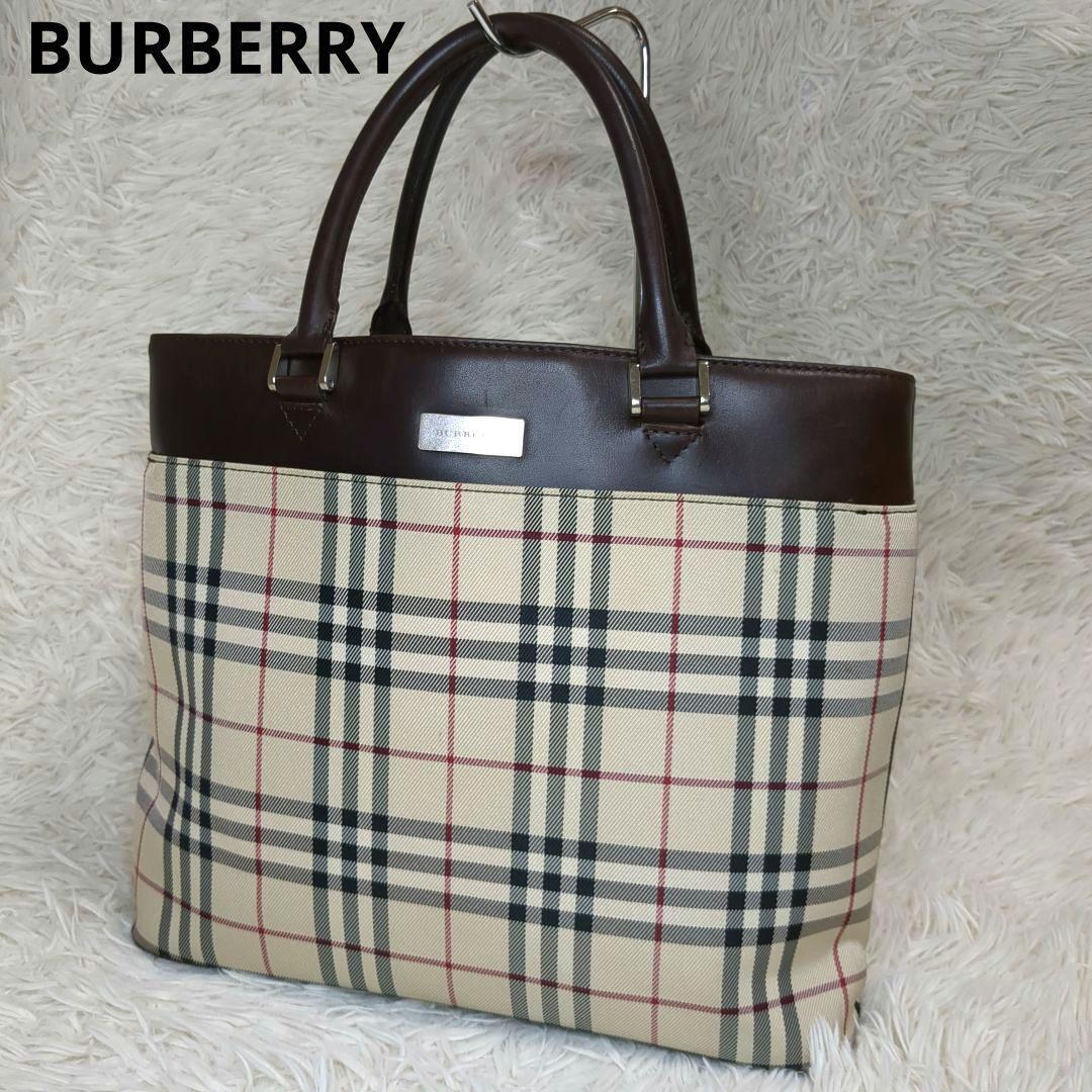 Burberry Handbag Nova Check Plate Logo Canvas Leather