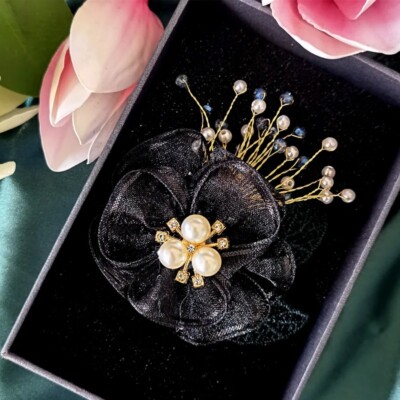 Handmade Wedding Corsage Gauze Fabric Rose Flower Brooches Suit
