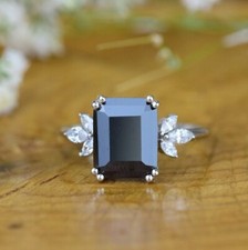 Black Onyx Engagement Ring Sterling Silver Wedding Ring Women's Ring