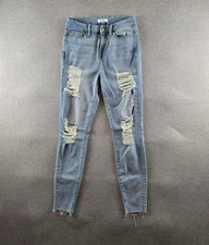 Good American Relaxed Jeans Women's 4/27 Good Waist Distressed Stretchy Raw Hem