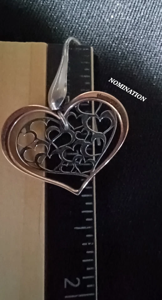 NOMINACIÓN Italia Plata Esterlina Tono Oro Rosa Corazones y Corazón Pendientes Colgantes  Foto 2 de 4