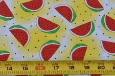 By 1/2 Yd, 25" Wide/Vintage/Red & Green Watermelon on Yellow/Oakhurst/Baker,V167