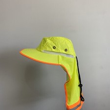High Visability Reflective Safety Sun Hat Boonie Wide Brim Ear Neck Flap Yellow