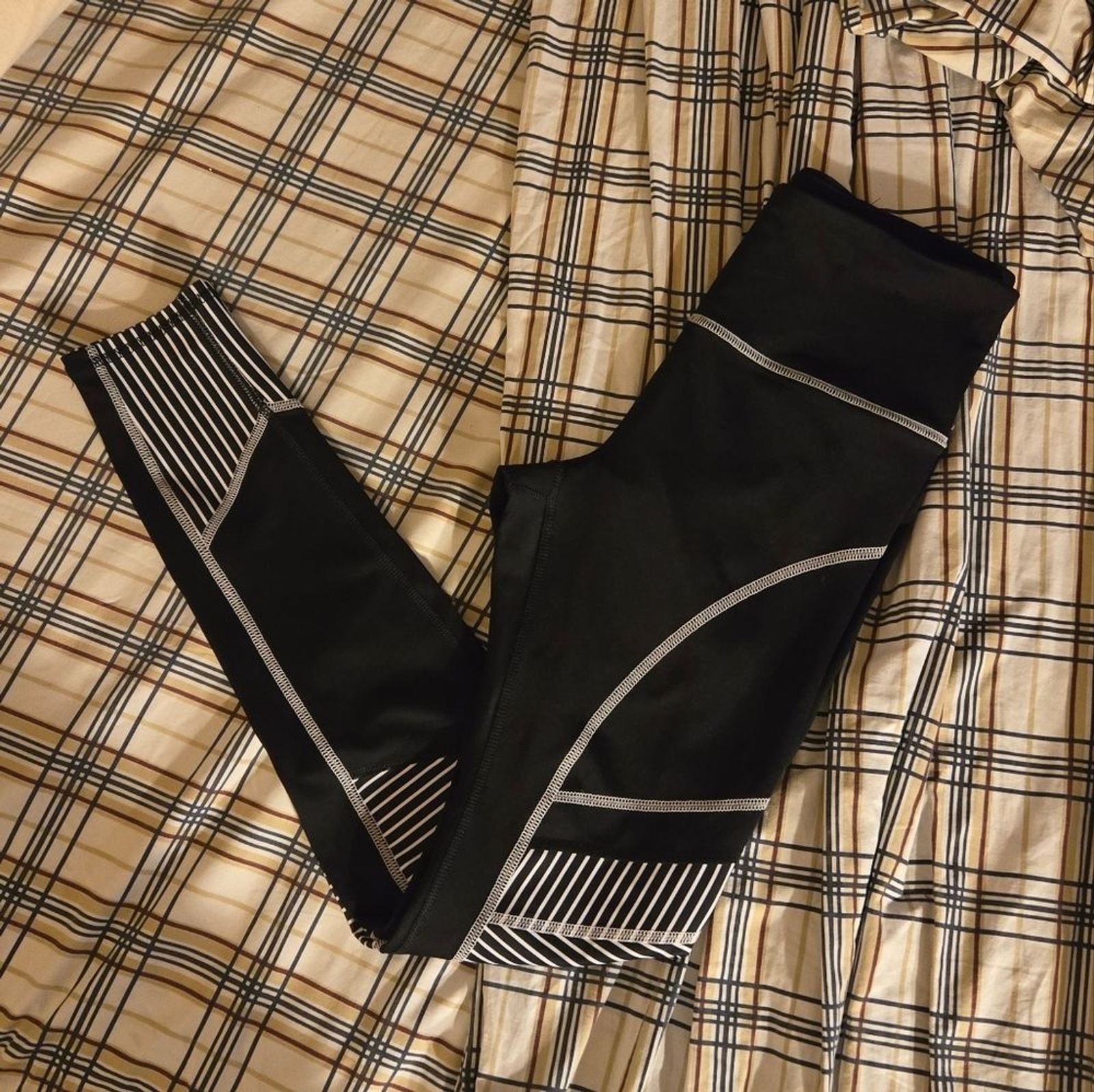 FILA Sport Tru Dry nero bianco a righe leggings vita alta pantaloni yoga donna S