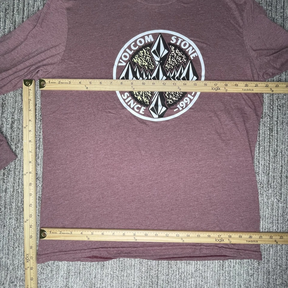 Volcom Size L Mens Shirt Long Sleeve Stone 1991 Crew Neck Burgundy - Image 2 of 4