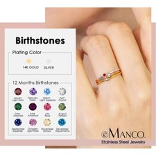 eManco 316 Stainless Steel Birthstone Ring Gold-Plated Simple Fashion for Women