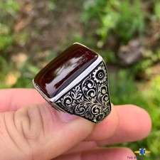 Natural Red Blood Yemeni Agate Aqeeq Ring 925 Sterling Silver Ring For Men Us 10