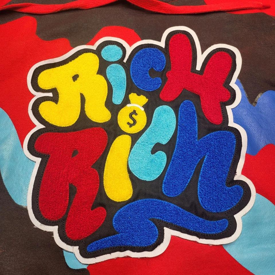Rich Is Rich Hoodie Mens L Red Camo Pullover Sweatshirt Graphic Long Sleeve - Image 3 of 4