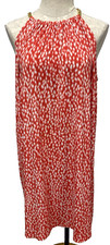 Michael Kors Sleeveless Jersey Animal Print Dress Chain Detail Red Women's XL