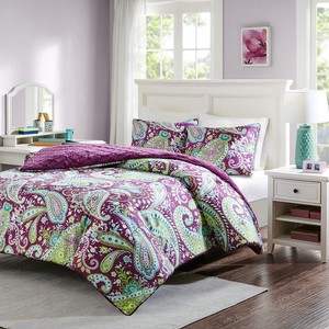 Purple Green Yellow Paisley Full Queen Comforter Shams 3