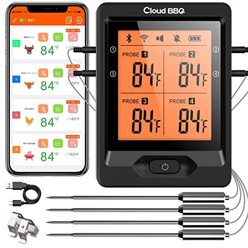 Wireless Meat Thermometer Of 500ft Bluetooth Meat Thermometer For Smoker Oven Gr