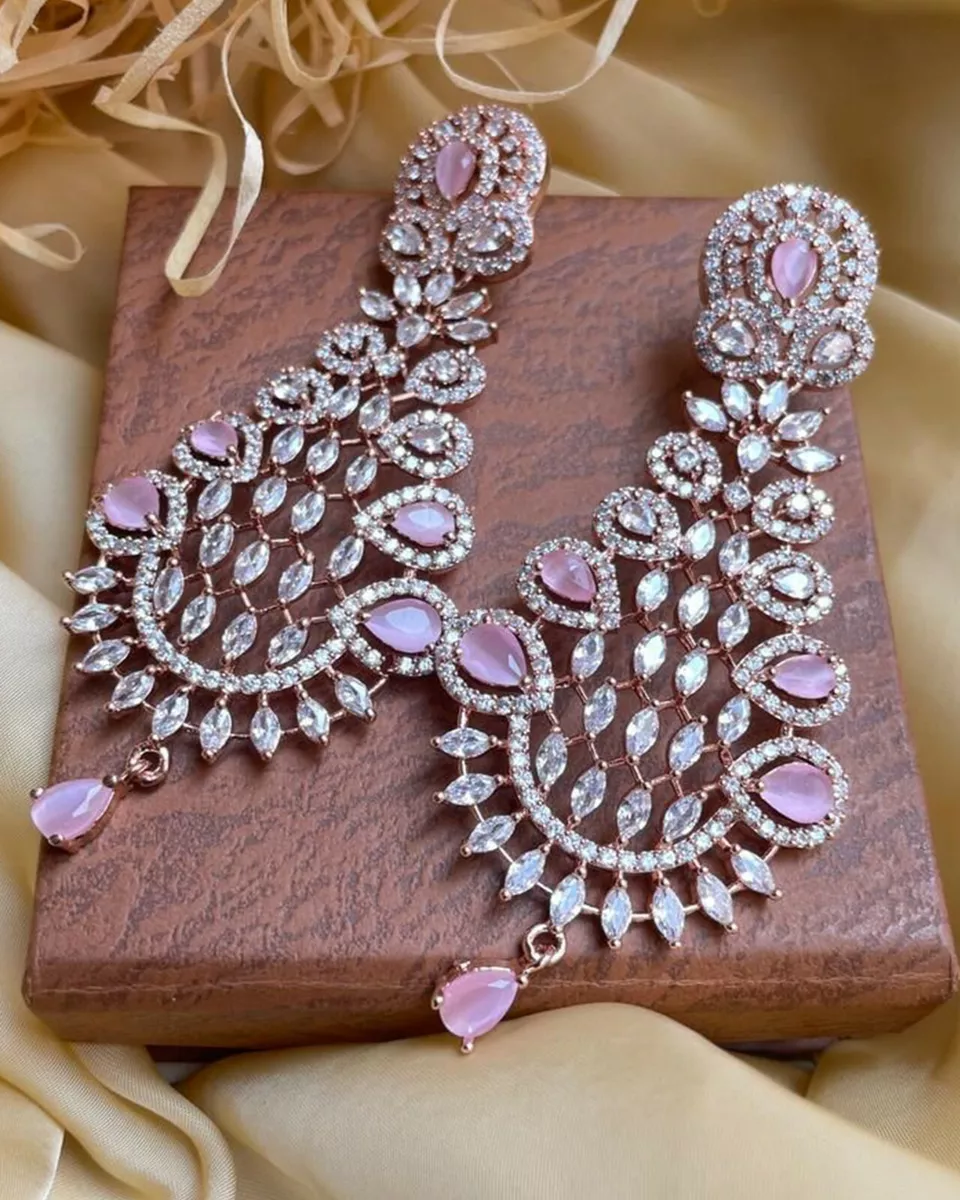 Rubans Silver Plated American Diamond Earrings With Studded Stones.