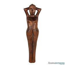 Vintage Large Traditional Mahogany Nude Women Figural Nut Cracker