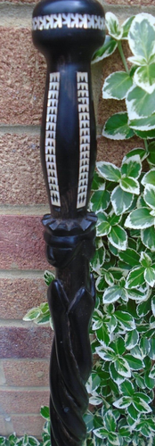 Hardwood ebony walking stick with Mop inlay and carved kings detail- lovely item - Picture 14 of 18