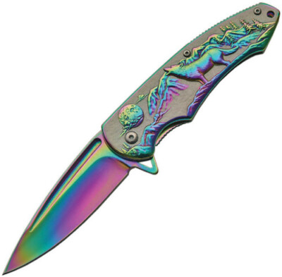 New Rite Edge CN300403RB Wolf Framelock A/O Rainbow