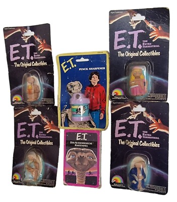 E.T. THE EXTRA TERRESTRIAL VINTAGE KARTENSPIEL, 4 FIGUREN, BLEISTIFTSPITZER KONVOLUT