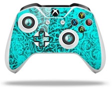 Skin for XBOX One S / X Controller Folder Doodles Neon Teal Vinyl Decal