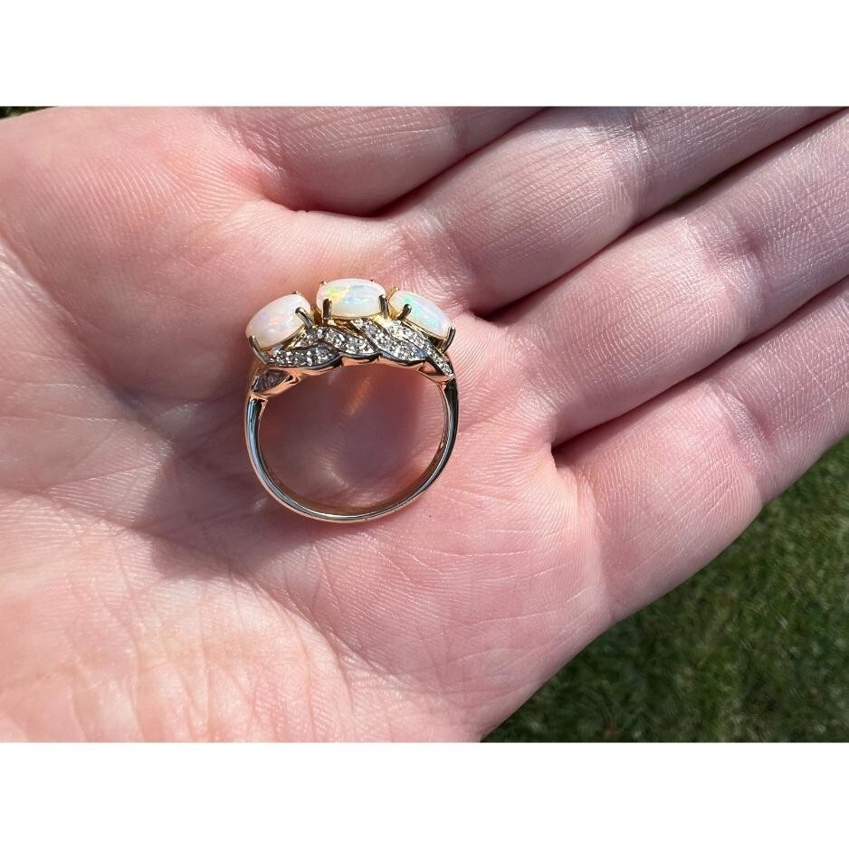 Classic Opal Trilogy Ring with Diamonds in 14k Ye… - image 10