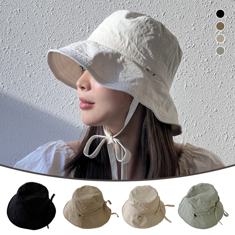 Women Korean Ins Lace-up Fisherman Hat Rope Sunshade Basin Hat Sun