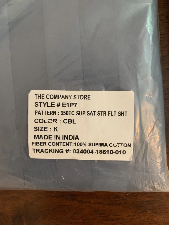 Company Store T350 синяя полоса атласная плоская простыня королевский новый E1P7 100% хлопок Supima - Изображение 4 из 4