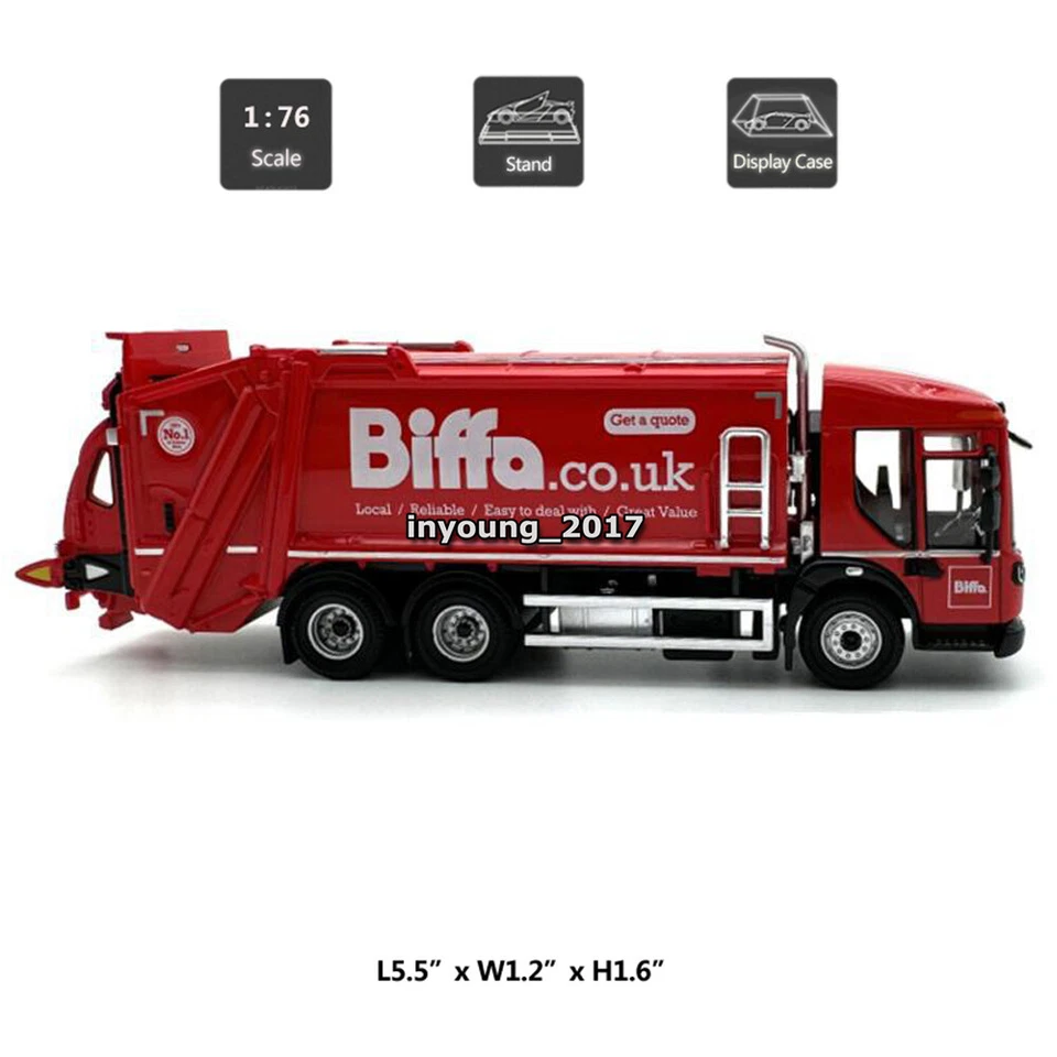 1/76 Scale Dennis Garbage Truck Model Metal Diecast Trash Truck Collection Red - Image 2 of 4