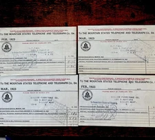 Lot of 4 Bell System Telephone Bills – Mountain States Co. Dillon MT 1923 AT&T